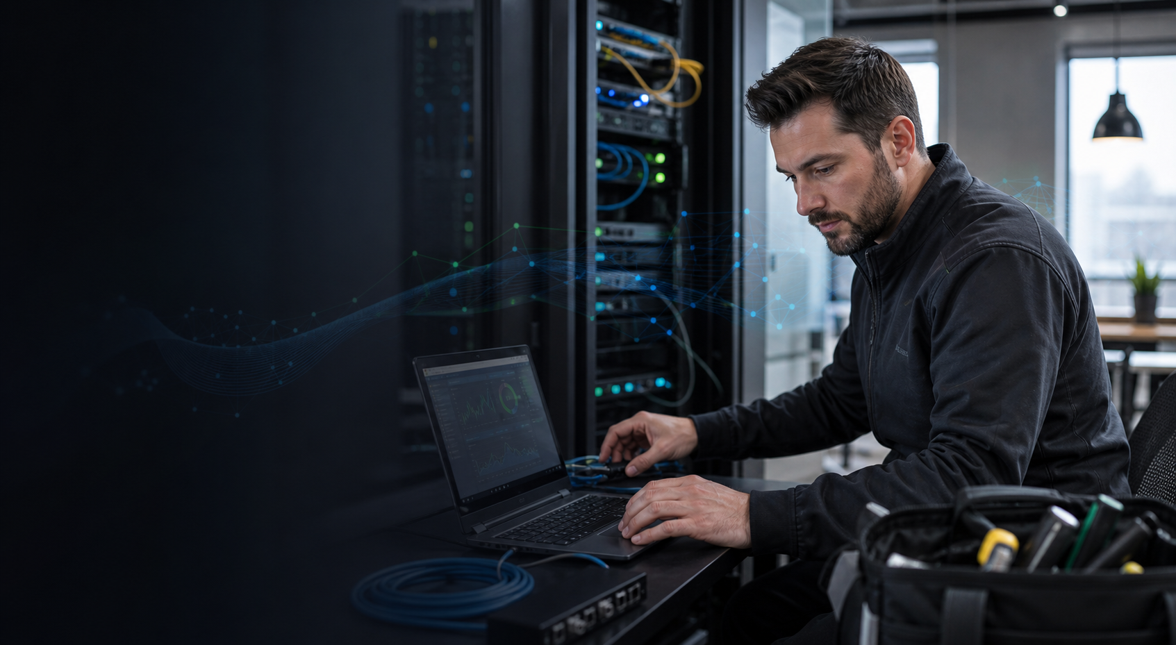 Field systems engineer supporting a small business IT environment with network infrastructure and AI diagnostics